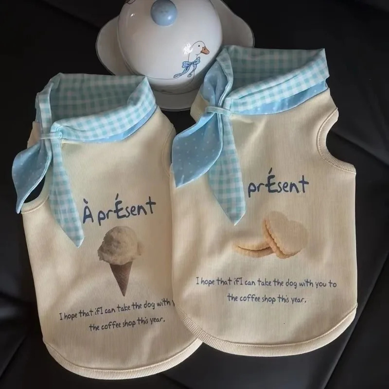 Summer Cute Plaid Collar Pet Clothes Dog Vest Pet Maltese Vest Bear Teddy Cowboy Cat Thin Puppy Clothing Dog Cooling Vest 250402