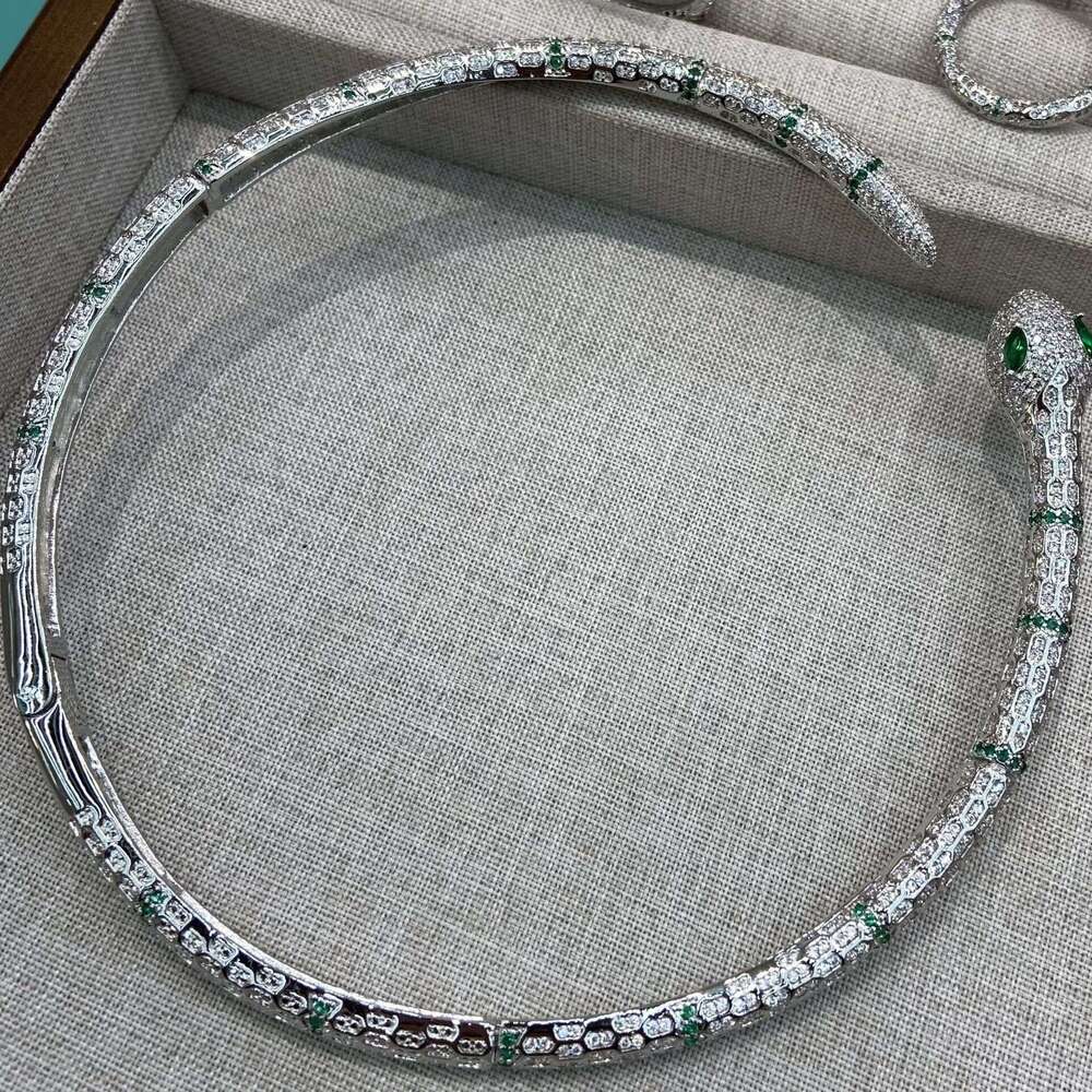 Real Gold Plated Zircon Snake-Shaped Personality Necklaces Small Snake Earrings Women's Ring Set Fashion Full Diamond Light Luxury Jewelry