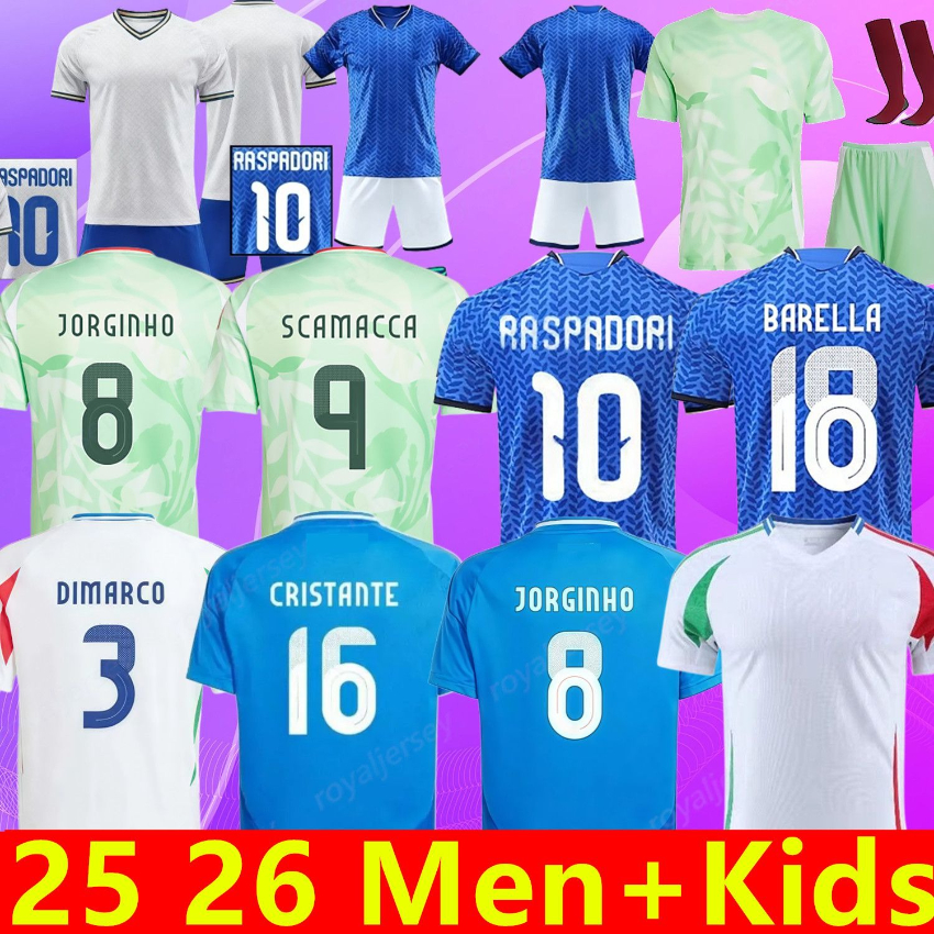 2025 2026 Italy maglia Soccer Jerseys RASPADORI Orsolini Casadei FRATTESI BARELLA Jerseys RETEGUI Tonali Italia Jerseys 24 25 26 27 Football Shirt Men Kids Kit
