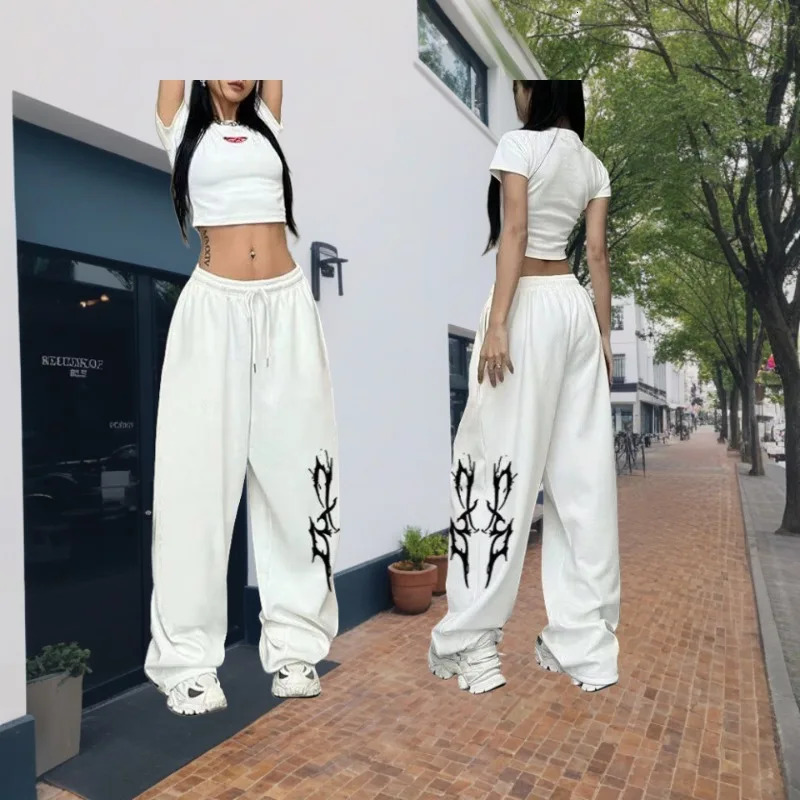 Loose Straight Printed Wide Leg with Casual Lazy Hiphop Sports Womens Pants Quick Drying Fashion Style Z260314
