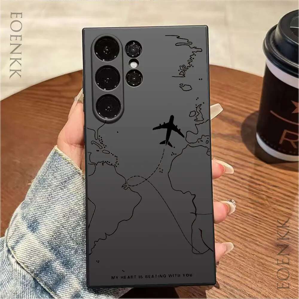 Silica gel Phone Case For Samsung Galaxy S25 S24 S23 S22 S21 S20 Ultra FE Plus Note 10 20 Lite Airplane Route Desian Cover