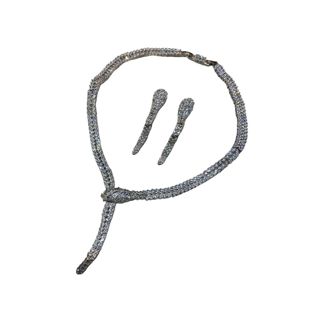 Luxurious Heavy Craft Pink Prom Performance White Necklaces Micro Inlaid Party Dress Matching Elegant Earrings Set