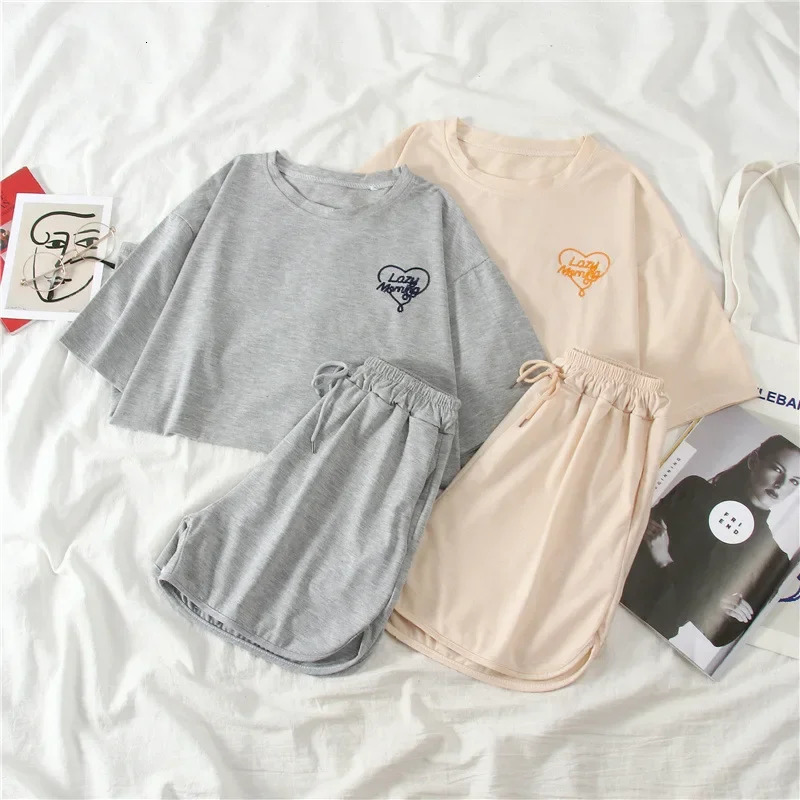 Plus Size Womens Summer Thin Sports Suit Fashion and Leisure Age Reduction Running Short Sleeve Set Top 250402