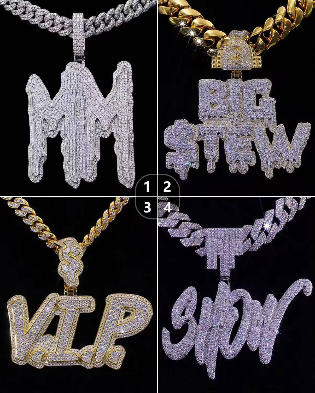 9K-18K Gold Double Letter Pendant CVD Lab Grown Diamond Jesus Pendant Cuban Chain Set Mens Jewelry IGI