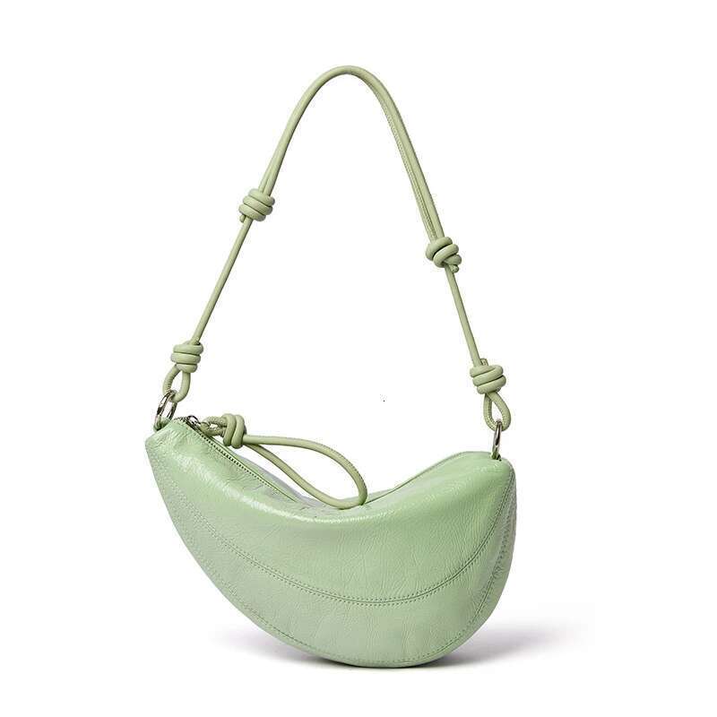 Ins New Chic Half-Moon Shape Women Crossbody Sier Gold Color Genuine Cow Leather Female Shoulder Bag Rope Strap