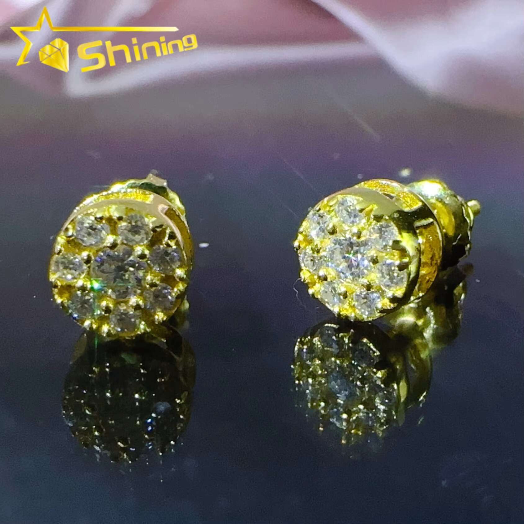 Hot Sale Earrings D Color Round Moissanite Boucles Stud Earrings 925 Silver Flower Unisex Studs for Ears