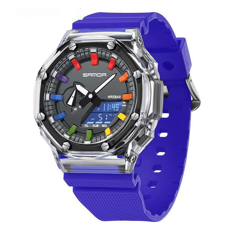 DHwatches Sanda Best-Selling Unisex Octagonal Dopamine Transparent Personality Electronic Multi-Functional Swimming Waterproof Watch