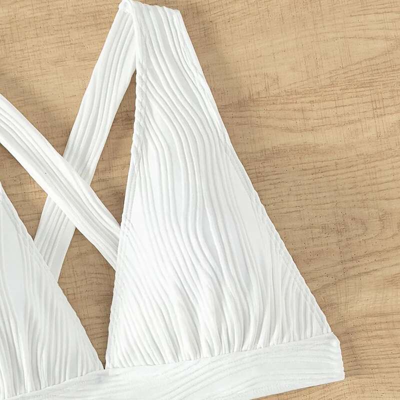 2024 Solid Color White Swimsuit for Women,high Waist V-neck 2 Piece Bikini,summer Beach Vacation Backless Swimwear Bathing Suit
