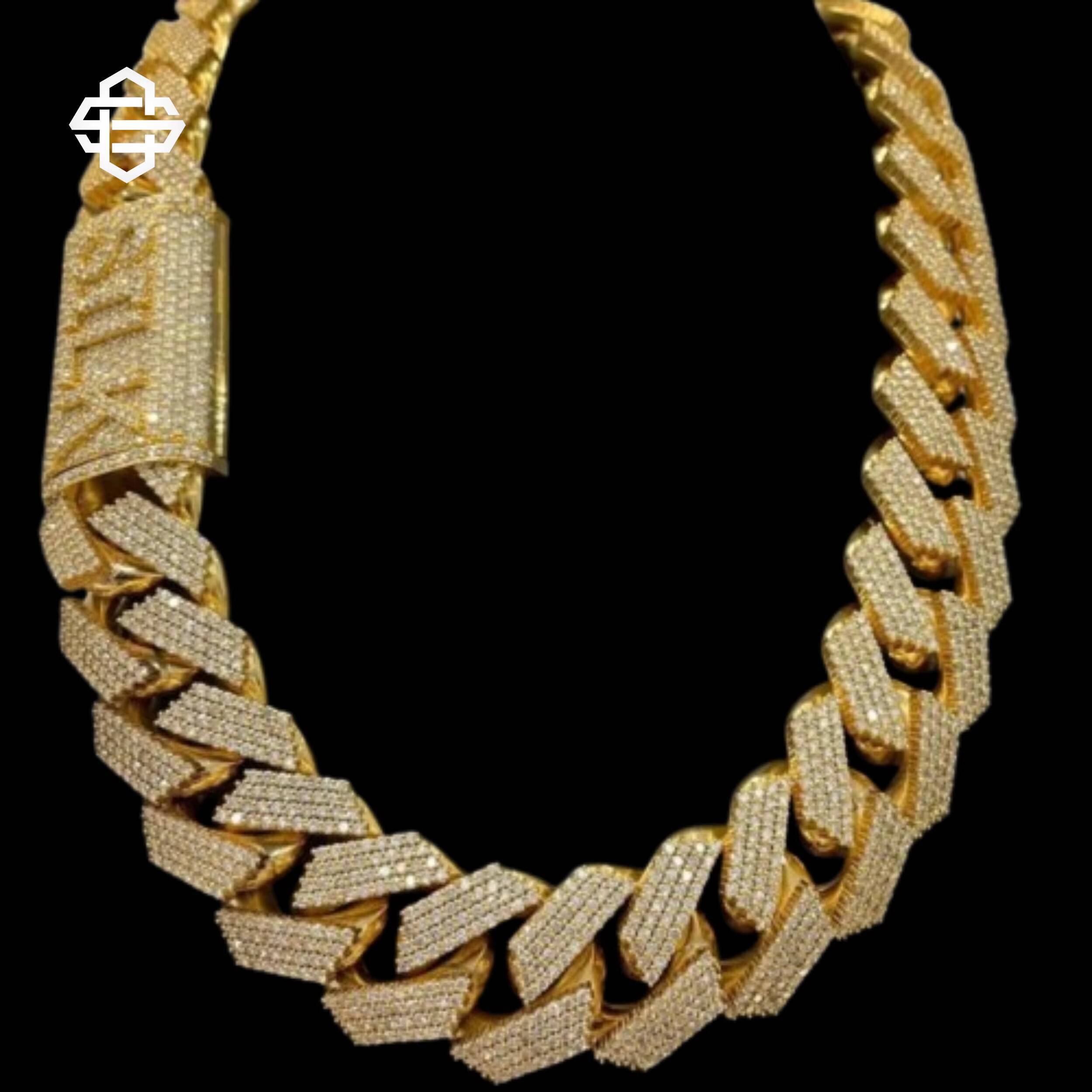 Hiphop Moissanite Iced Out Cuban Link Chain Necklace Bling Gold Rapper Jewelry for Men Custom Streetwear Accessory