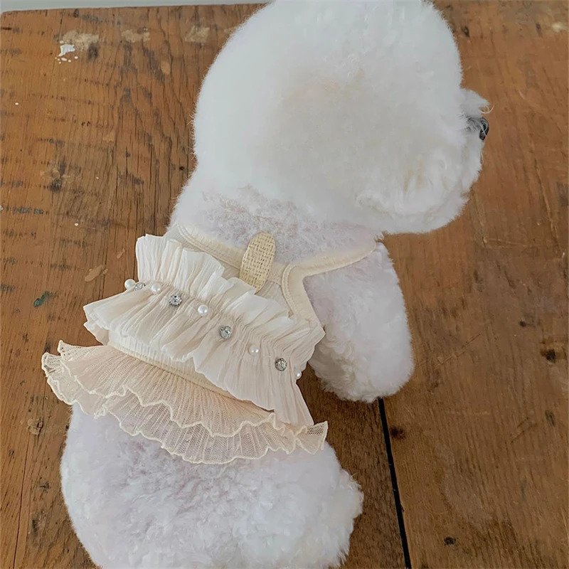 Pet Lace Vest for Spring and Summer Cat Pleated Mesh Princess Dress Wedding Dress Cute Bow Headpiece Dog Shirt Puppy Clothes 250402