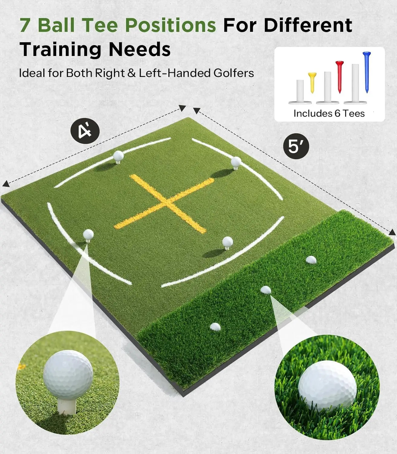 Golf Mat with Dual Turf Hitting Standing GuideLine Swing Path Line 5x4ft Thickened Green Practice Mats 251106