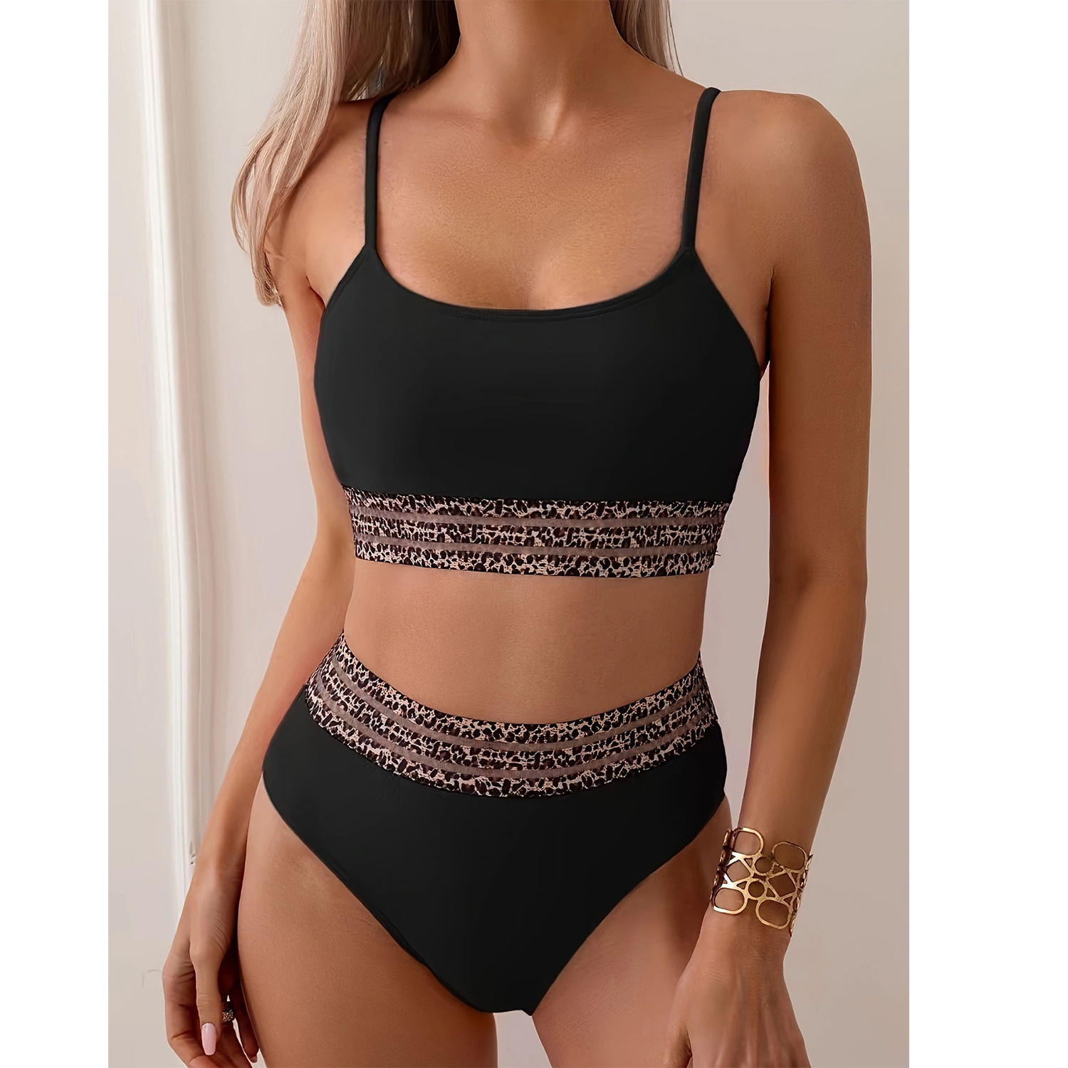 2025 split triangle pants with adjustable shoulder straps, black sexy bikini women, beach hot spring swimsuit for women