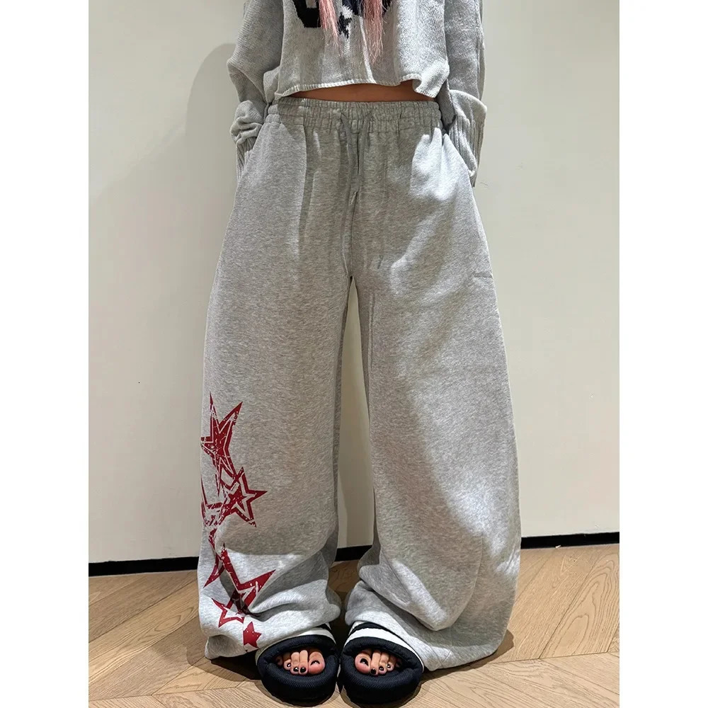 Summer White Drawstring Womens Sweatpants High n Printed Wide Leg Casual Sports Pants Street Style Trousers Z260314