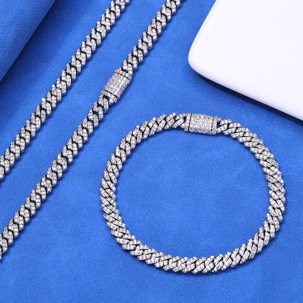 Hip Hop Rock Solid Sterg Sier Created Moissanite Dias Cuban Bracelets For Men Women Fine Jewelry Drop shipping 6MM