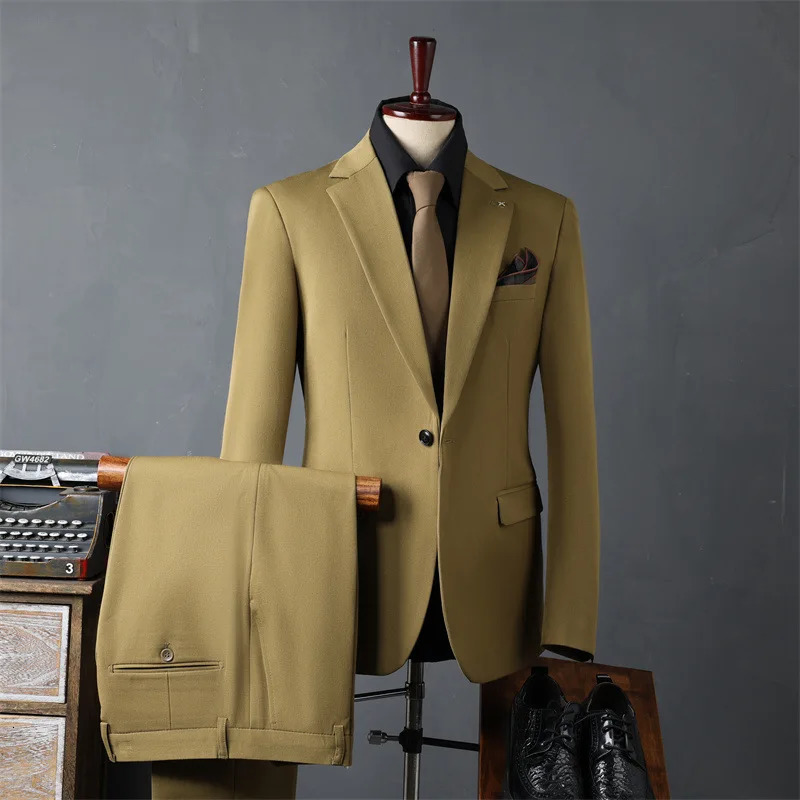 Classic mens suit wedding banquet groom slim fit jacket pants two formal event mens business attire 250402