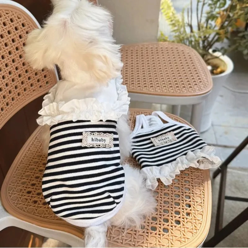 Pet Summer Clothes Pet Couple Striped Shirt Pet Tank Top Dog Cat Universal Knitted Teddy Shirt Puppy Clothing Dog Cooling Vest 250402