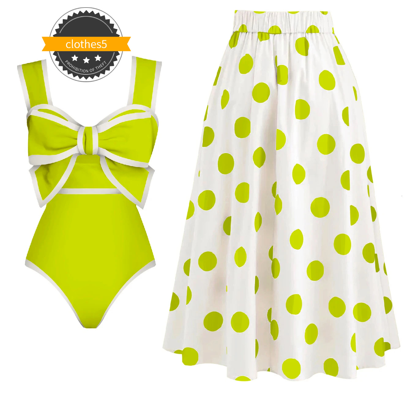 New Dot Retro One Piece Swimsuit Women Bow Tie Swimwear With Skirt Sexy Bathing Suit Monokini Bodysuit Beach Wear