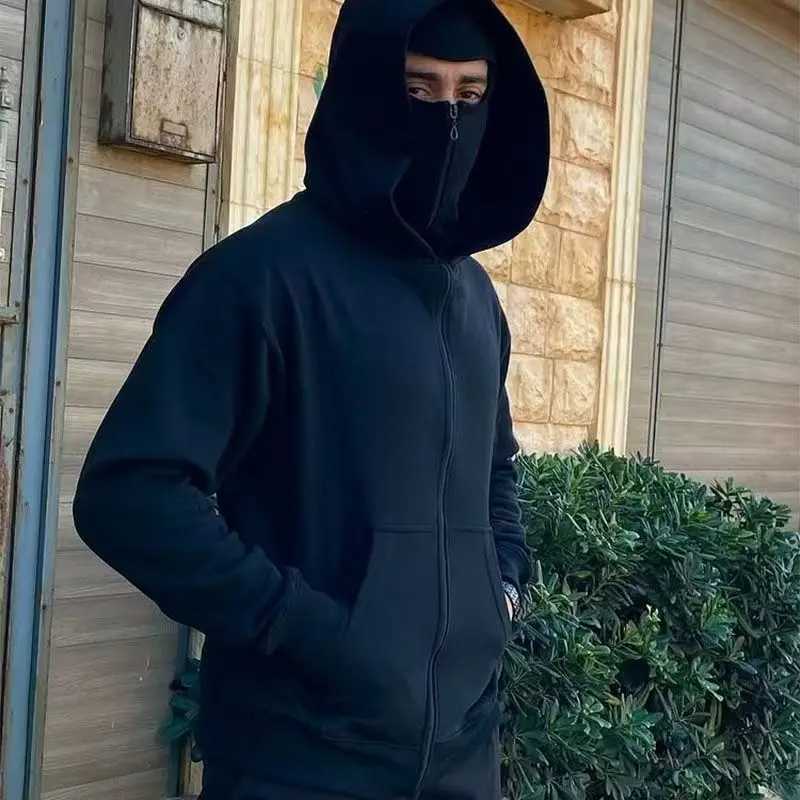 Unisex Hoodie Warm Loose Hooded Jacket Zip-up Casual Jacket with Face Mask for Autumn Winter Outdoor Sports Streetwear W251106