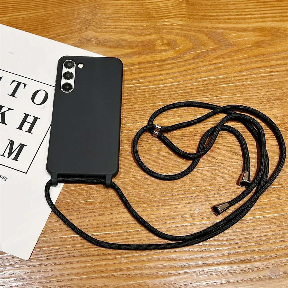 Matte Soft Silicone Crossbody Necklace Cord Strap Case For Samsung S24 S23 Ultra S22 Plus S21 S20 FE S11 S10 S9 S8 Cover