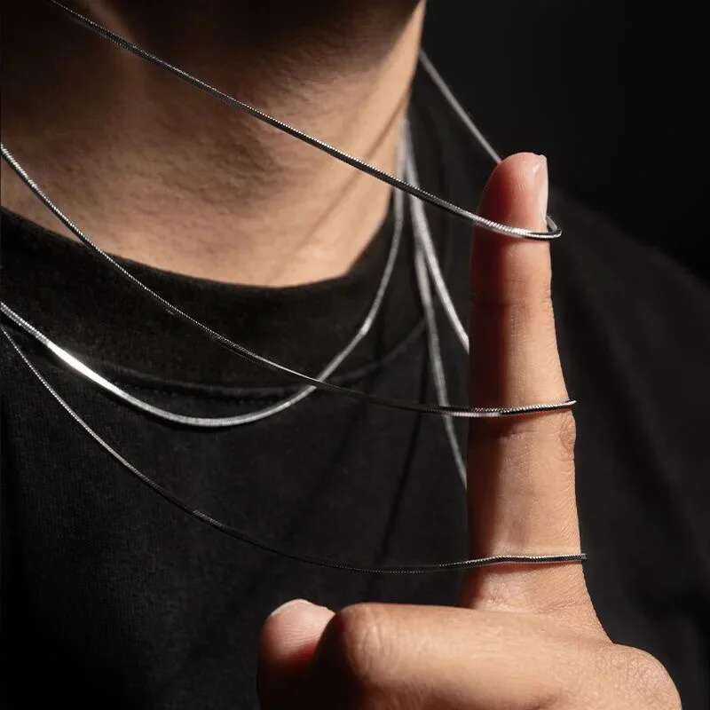 Punk Hip-hop 2MM Snake k Chain sterg sier Necklace for Men Women Sier Male Jewelry Gifts Cadenas Para Hombre