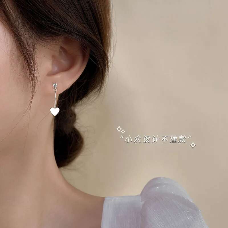 New S Sterg Sier Earrings Smooth Heart Ear Pendants Triangle Charm Wedding Party Hoop Earring For Women Fine Jewelry