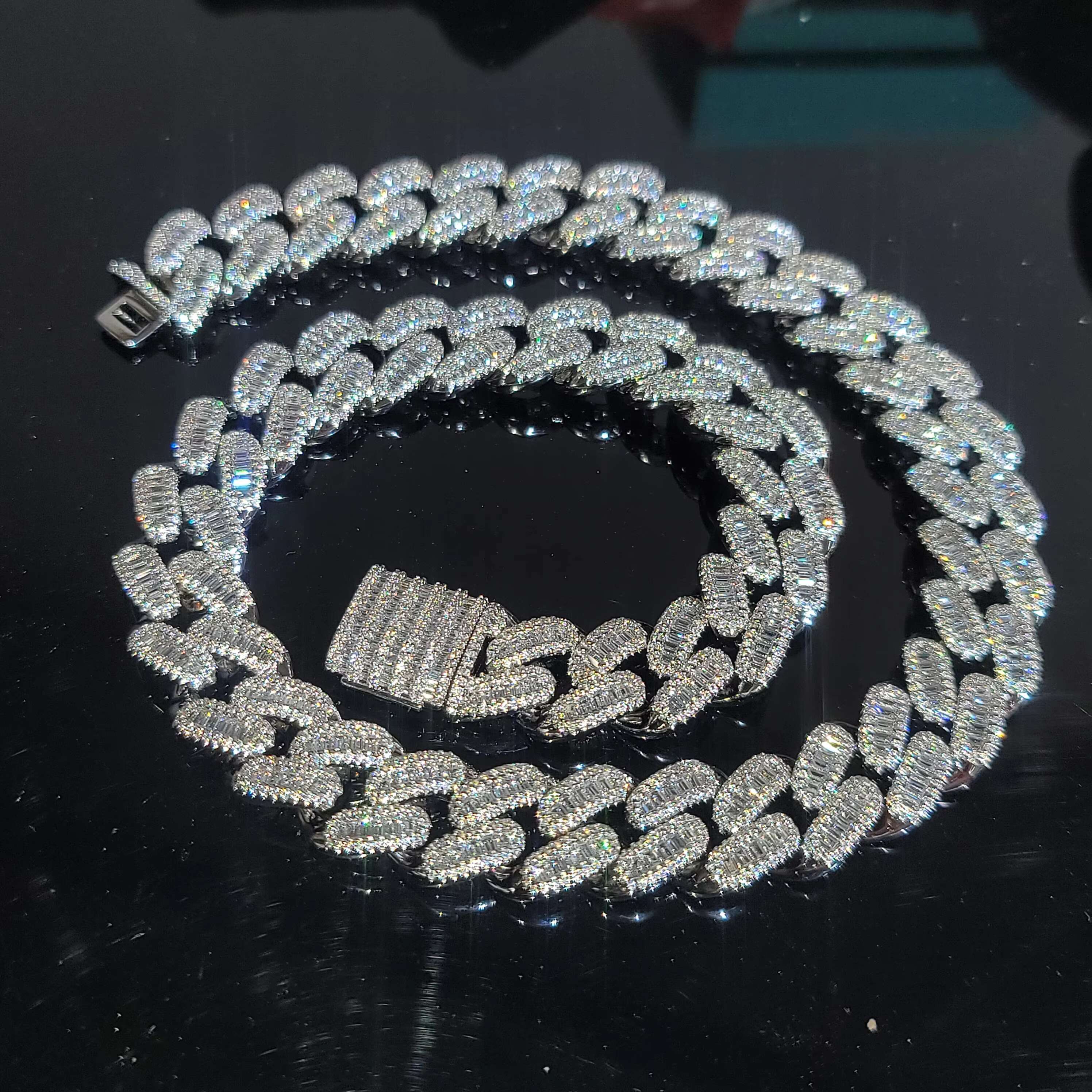 RB Gems White Gold 925 Sterling Silver VVS Moissanite 2mm 65mm Necklace VVS Moissanite Diamond Cuban Link Chain Women Men