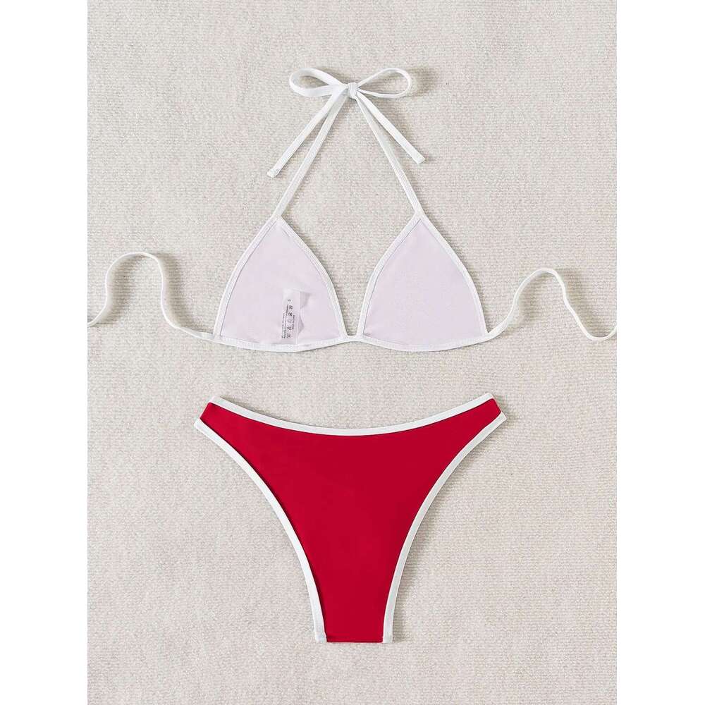 Sexy Red Women Swimsuit Halter Push Up Bra Thong 2025 Holiday Bikinis Sets Summer Bathing Suit Two Piece Swimwear