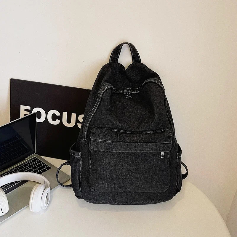 Soft back denim fashion backpack high-quality womens casual inner zipper pocket basic style backpack 250402