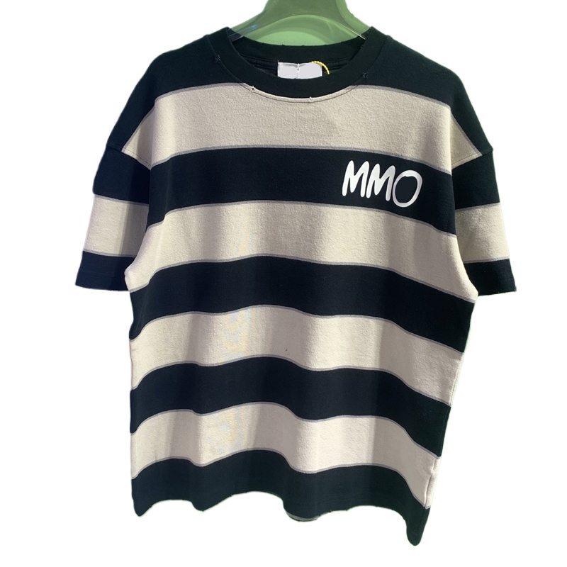 2025 Vintage Oversize Handmade Noodle Stripe Tee Urban Style Ripped Distressed Logo Print Streetwear T-Shirt for Men & Women