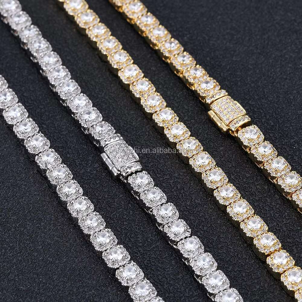 Iced Hip Hop Moissanite Necklace Sier Cube Laser Carving Fashion Style Product
