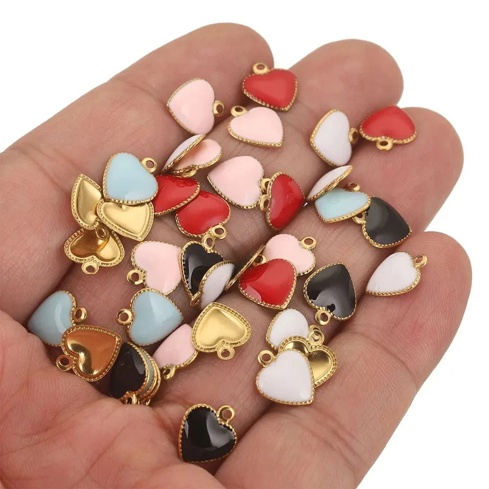 20 pieces of stainless steel enamel heartshaped amulets for jewelry making DIY small amulet bracelets long chain tail label accessories 250325