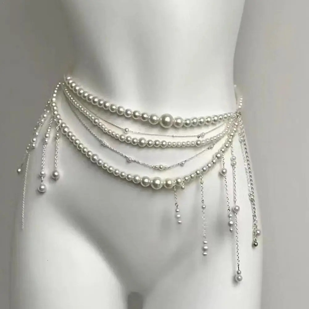 Fashion Y2K Retro Multilayer Pearl Waist Chain Belt For Women - Stylish Body Jewelry Accessories For Party Casual Wear 250402
