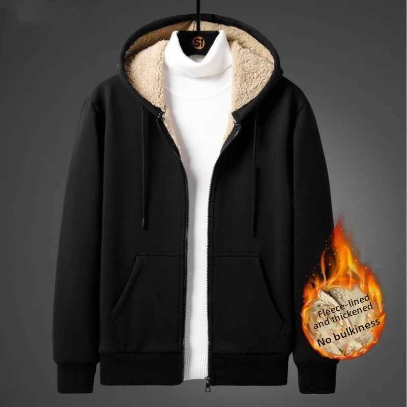 Winter Mens Plush Lined Sweatshirt - Heavyweight Zip Up Hoodie with Fleece Lining Loose Fit for Cold Weather Comfort S-4XL 5XL W251106