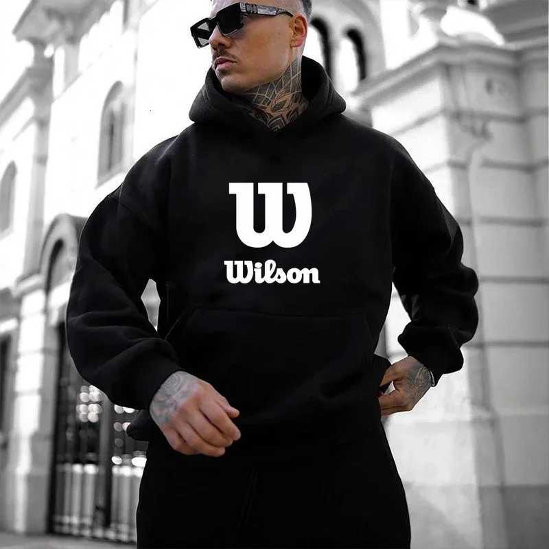 Autumn/Winter Wilson Letter Printed Fashionable Mens Casual Hoodie with Micro Elastic Fabric and Kangaroo Pocket Hoodie W251106