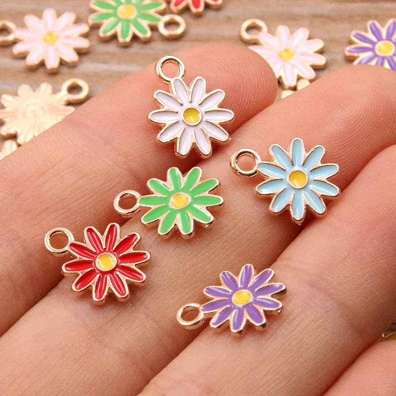 20Pcs 7Color 10x1M alloy metal drip oil colored lock daisy charm flower plant pendant for DIY bracelet necklace jewelry making 250325