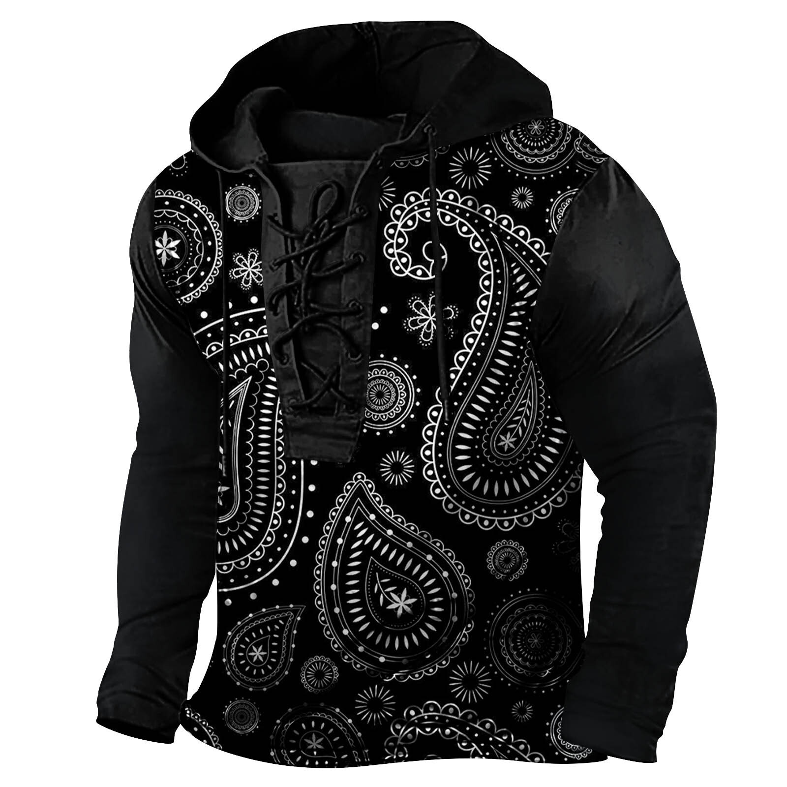2024 New Spring Mens Digital Printed Tether Large Hooded Long Sleeve T-shirt