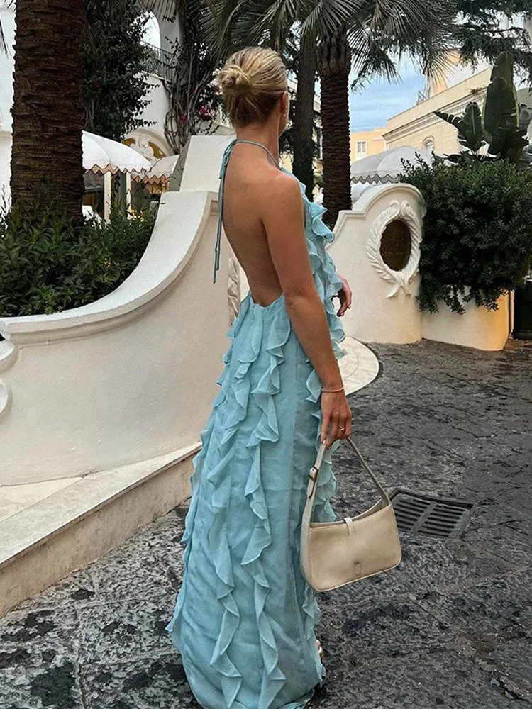 Womens pleated strapless backless Maxi dress fashionable loose slider pleated sleeveless robe summer womens beach vacation vest 250402