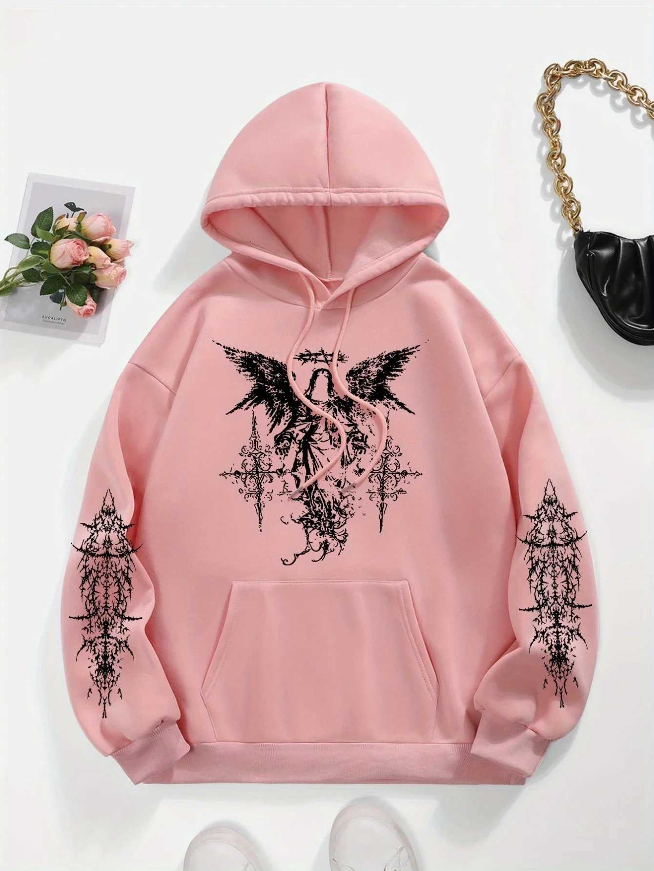 High Street Millennium Bug Gothic Hiphop Street Cool Retro Men Women Hooded Sweatshirt Autumn Winter Daily Loose Warm Sportswear W251106