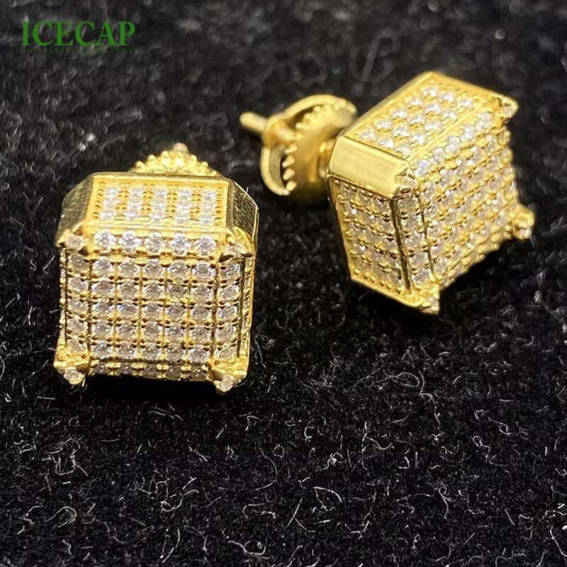 Fine Jewelry Earrings Excellent Cut High Quality Ice Out Earrings Yellow Plated Gift Party Moissanite Earring for Men and Women