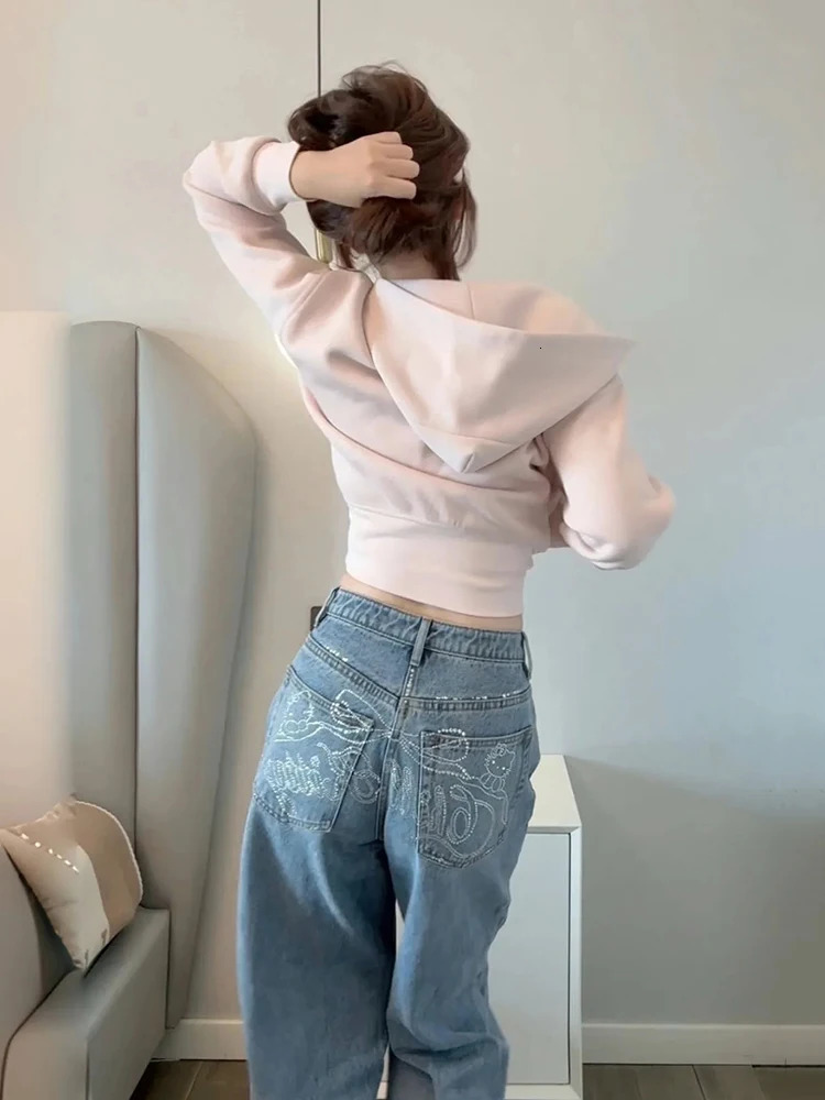 REDDACHiC Sparkly Rhinestone Letters Baggy Jeans Cute Y2k Retro Whiskers Casual Wide Leg Pants Korea Women Trousers Streetwear Z260313