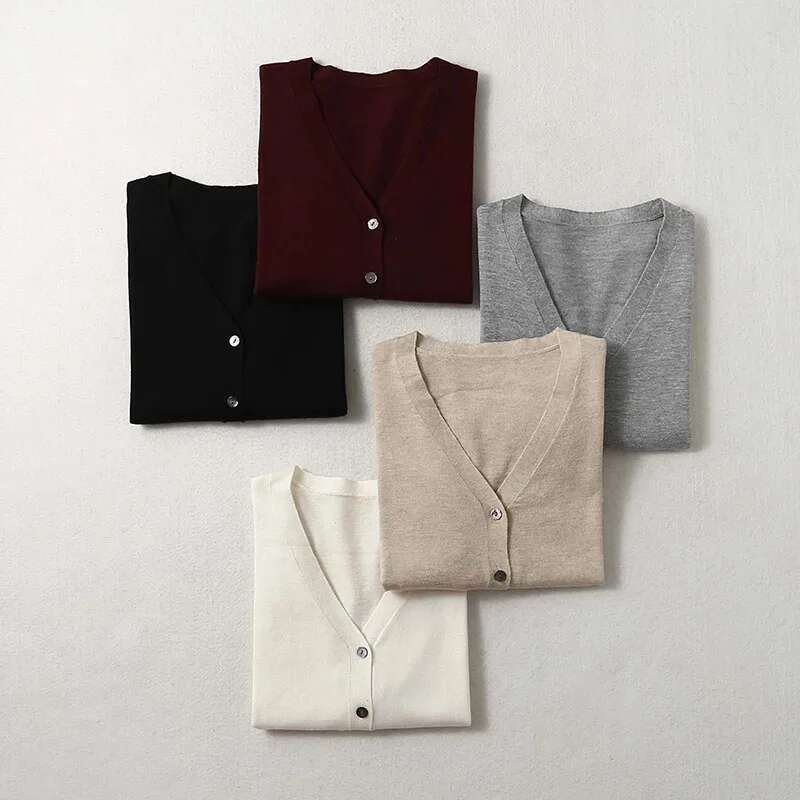 Women Sweater Mulberry Silk Cashmere Blend Solid Colors V Neck Buttons Down Long Sleeve Knit Cardigan Top Coat Warm XL XXL Ly049