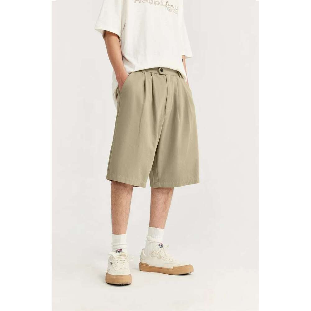 Cropped Pleated Suit Mens Summer Trendy Casual Shorts