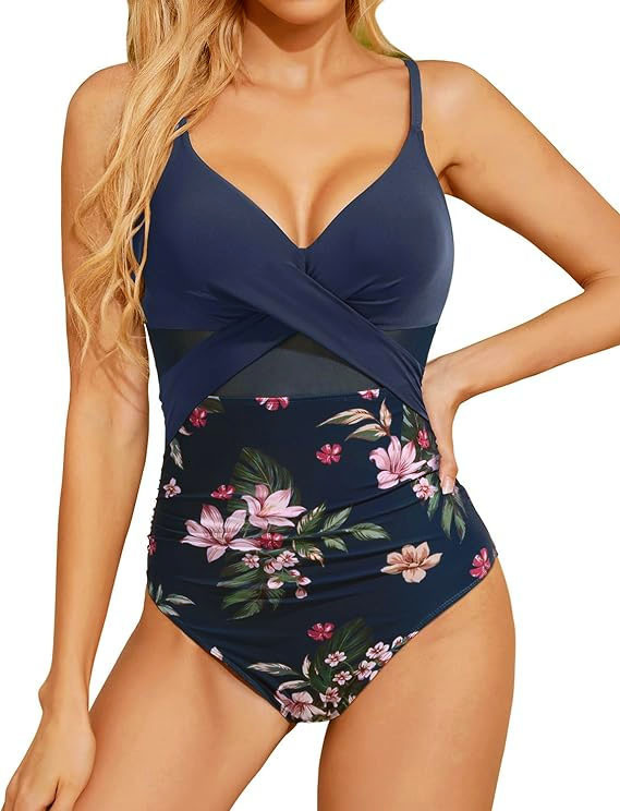 New swimsuit cross style sexy backless solid color mesh splicing one-piece bikini women