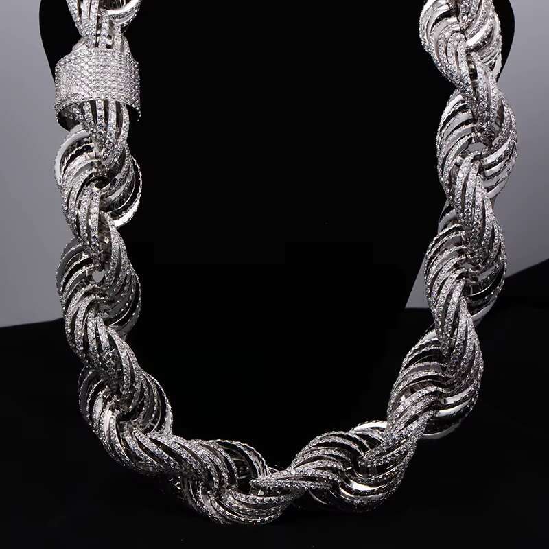 High-end Custom Jewelry Hip Hop 925 Sterling Silver Iced Out 30MM Moissanite Rope Chain Necklace for Men