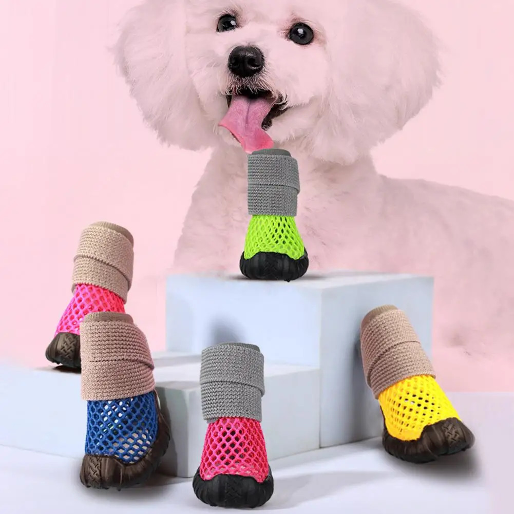 4Pcs Cute Pet Foot Cover Breathable Waterproof Multi-purpose Summer Puppy Dog Teddy Shoes 250402