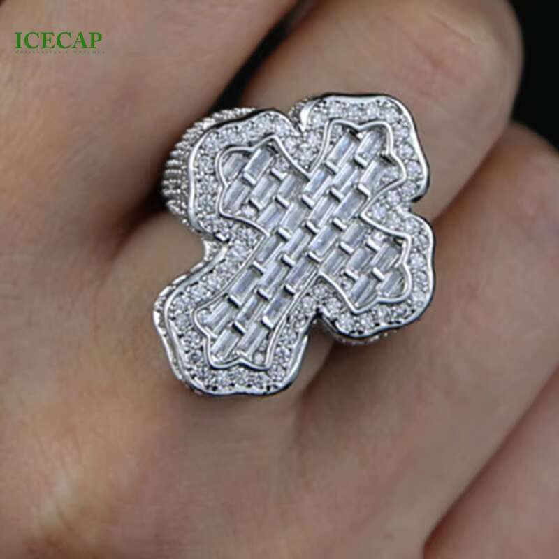 Fashion New Design Cross Shape Ring White Yellow Rose Gold Color VVS Round Baguette Moissanite Jewelry Rings