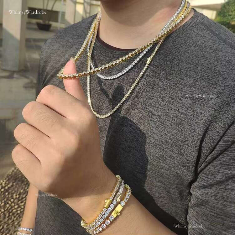 High Quality Tennis Gold Cuban Chain Necklace Moissanite