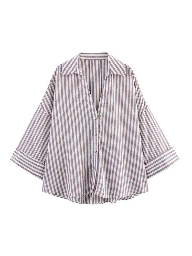 Women Summer Linen Shirts Blouses Tops 2025 Vintage Striped Loose Female Elegant Street Top Clothing 250402