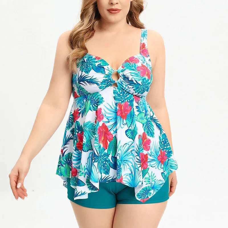 Oversize Swimsuit 2024 New Women Split Bikini Sexy Print V-neck Suspender Bathing Suit Kimono Cover-ups Boxers Swimwear GM2323