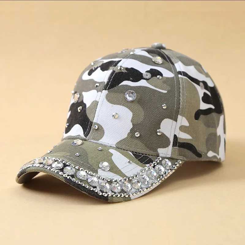 Mens and Womens Rhinestone Baseball Caps Rivet Camouflage Curved Brim Baseball Caps Sun Protection and Shading Caps L251105